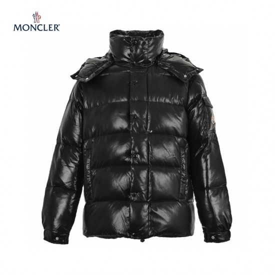 Moncler Maya 70 Logo Appliqued Quilted Shell Hooded Short Black Down Jacket