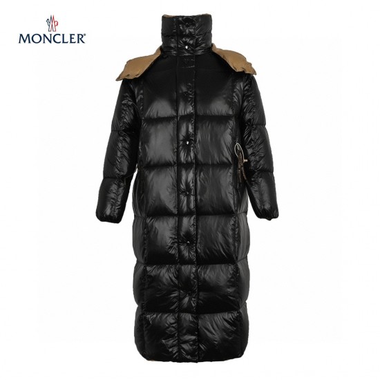 Moncler Parnaiba Quilted Hooded Long Down Jacket Black Brown