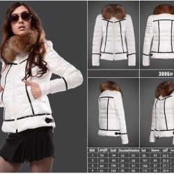 Women Moncler Down Coat With Raccoon Fur Collar White