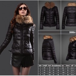 Women Moncler Down Jacket With Raccoon Fur Collar Black