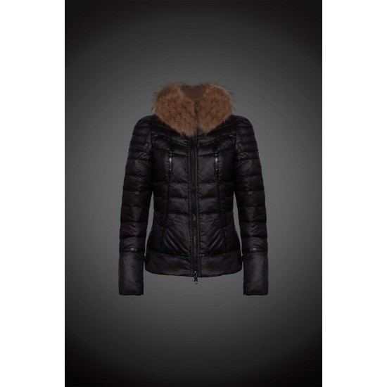 Women Moncler Down Jacket With Raccoon Fur Collar Black