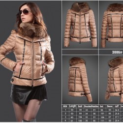 Women Moncler Down Jacket With Raccoon Fur Collar Light Tan