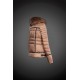 Women Moncler Down Jacket With Raccoon Fur Collar Light Tan