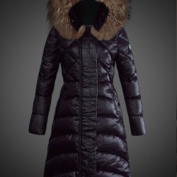 Women Moncler Long Down Coats With Raccoon Fur Collar Black