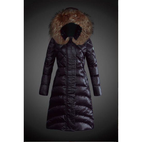 Women Moncler Long Down Coats With Raccoon Fur Collar Black