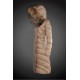 Women Moncler Long Down Coats With Raccoon Fur Collar Light Tan