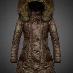 Women Moncler Long Down Coats With Raccoon Fur Collar Army Green