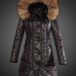 Women Moncler Long Down Coats With Raccoon Fur Collar Black