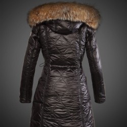 Women Moncler Long Down Coats With Raccoon Fur Collar Black