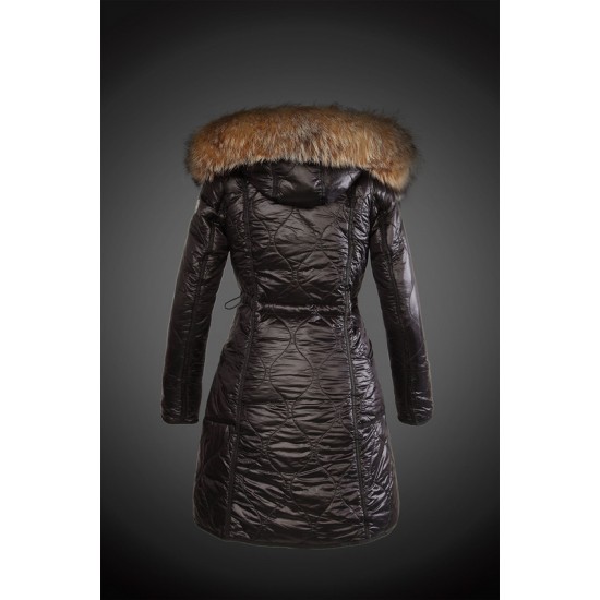 Women Moncler Long Down Coats With Raccoon Fur Collar Black