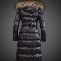 Women Moncler Long Down Coats With Raccoon Fur Collar Black