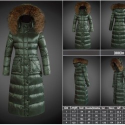 Women Moncler Long Down Coats With Raccoon Fur Collar Green