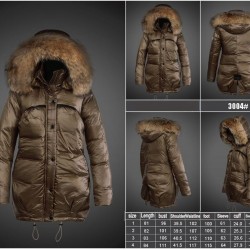 Women Moncler Long Down Coats With Raccoon Fur Collar Army Green