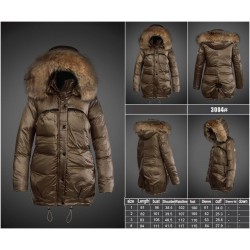 Women Moncler Long Down Coats With Raccoon Fur Collar Army Green