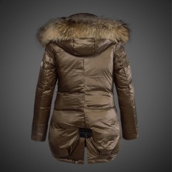 Women Moncler Long Down Coats With Raccoon Fur Collar Army Green