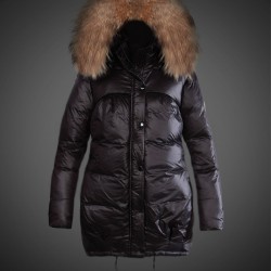 Women Moncler Long Down Coats With Raccoon Fur Collar Black