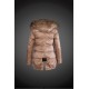 Women Moncler Long Down Coats With Raccoon Fur Collar Light Tan