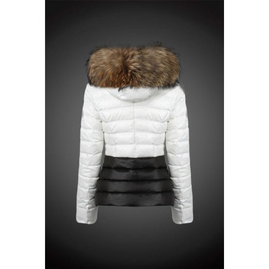 Women Moncler Down Coats With Raccoon Fur Collar White Black