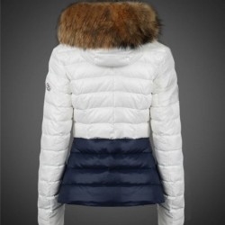 Women Moncler Down Coats With Raccoon Fur Collar White Blue