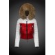 Women Moncler Down Jacket With Raccoon Fur Collar White Red