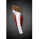 Women Moncler Down Jacket With Raccoon Fur Collar White Red