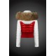 Women Moncler Down Jacket With Raccoon Fur Collar White Red