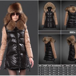 Women Moncler Long Down Coats With Raccoon Fur Collar Black Brown