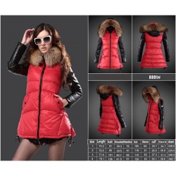 Women Moncler Long Down Coats With Raccoon Fur Collar Red Black