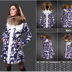 Women Moncler Long Down Coats With Raccoon Fur Collar Blue White