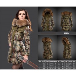 Women Moncler Long Down Coats With Raccoon Fur Collar Camouflage