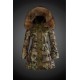 Women Moncler Long Down Coats With Raccoon Fur Collar Camouflage