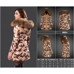 Women Moncler Long Down Coats With Raccoon Fur Collar Light Tan