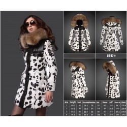 Women Moncler Long Down Coats With Raccoon Fur Collar White Black