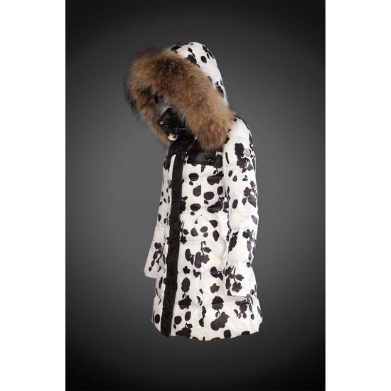 Women Moncler Long Down Coats With Raccoon Fur Collar White Black