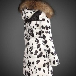 Women Moncler Long Down Coats With Raccoon Fur Collar White Black