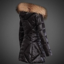 Women Moncler Long Down Coats With Raccoon Fur Collar Black