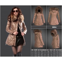 Women Moncler Long Down Coats With Raccoon Fur Collar Light Tan