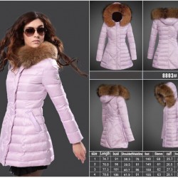 Women Moncler Long Down Coats With Raccoon Fur Collar Pink