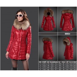 Women Moncler Long Down Coats With Raccoon Fur Collar Red