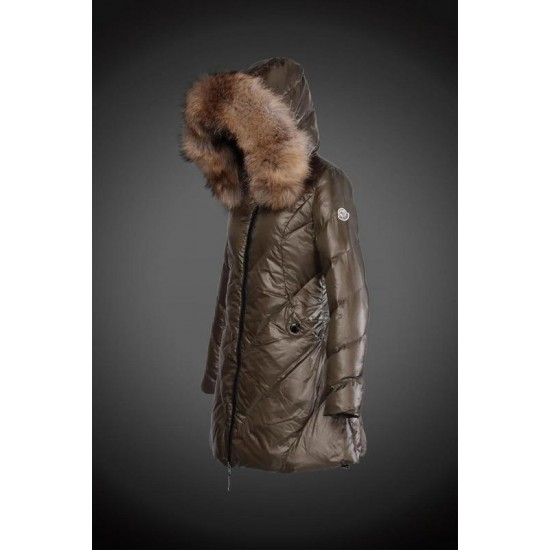Women Moncler Long Down Coats With Raccoon Fur Collar Amy Green