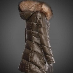 Women Moncler Long Down Coats With Raccoon Fur Collar Amy Green