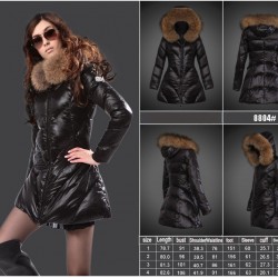 Women Moncler Long Down Coats With Raccoon Fur Collar Black