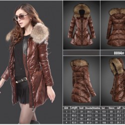 Women Moncler Long Down Coats With Raccoon Fur Collar Brown