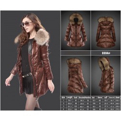 Women Moncler Long Down Coats With Raccoon Fur Collar Brown