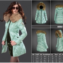 Women Moncler Long Down Coats With Raccoon Fur Collar Green