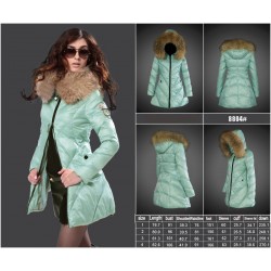 Women Moncler Long Down Coats With Raccoon Fur Collar Green