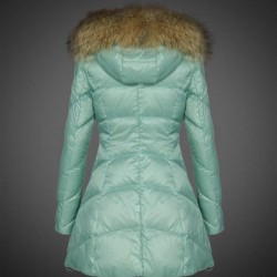 Women Moncler Long Down Coats With Raccoon Fur Collar Green