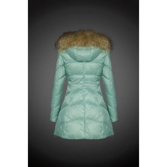 Women Moncler Long Down Coats With Raccoon Fur Collar Green