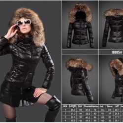 Women Moncler Down Jacket With Raccoon Fur Collar Black