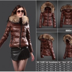 Women Moncler Down Jacket With Raccoon Fur Collar Brown